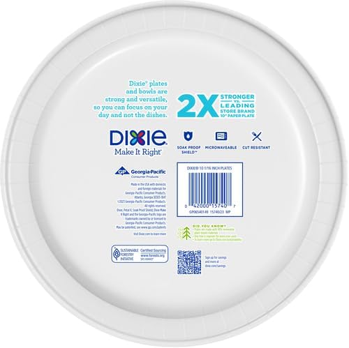 Dixie Large Paper Plates, 10 Inch, 86 Count (Pack of 2), 2X Stronger*, Microwave-Safe, Soak-Proof, Cut Resistant, Disposable Plates For Everyday Breakfast, Lunch, & Dinner Meals