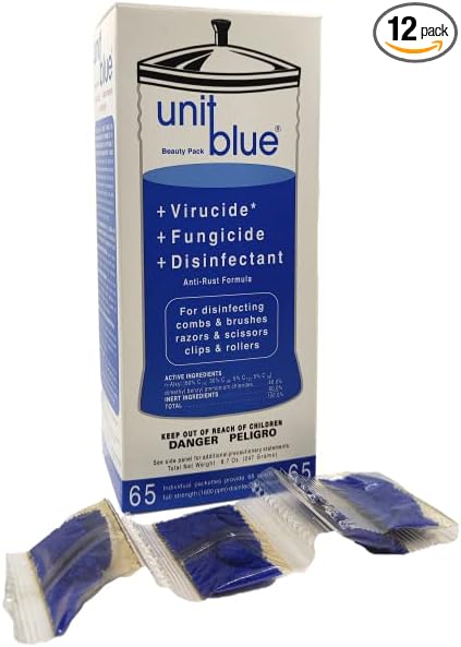 Unit Blue Barber Germicidal Disinfectant Concentrate for Barbers, Anti-Rust Formula, Sterilize Barbers Tool, Scissor, Clips, Razors, Brush, Combs & More, Barber Shop Supplies & Essentials (Pack of 12)