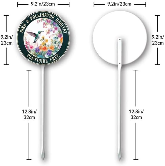 Bidesign Round (9.2X9.2) IN Bird And Pollinator Habitat Pestiside Free Yard Sign with Stake Rustproof Aluminum Hummingbird Lawn Signs Stand for Home Garden Yard Decorations Outdoor