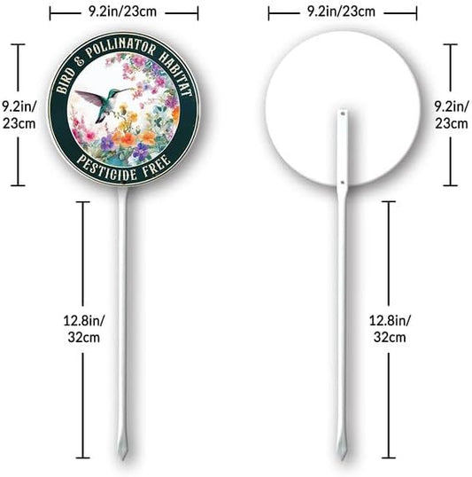 Bidesign Round (9.2X9.2) IN Bird And Pollinator Habitat Pestiside Free Yard Sign with Stake Rustproof Aluminum Hummingbird Lawn Signs Stand for Home Garden Yard Decorations Outdoor