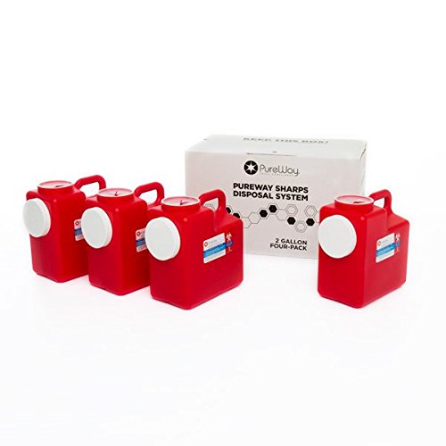 MailBack 2 Gallon 4-Pack PureWay Sharps Container Disposal System - [PrePaid Return Label Included] for Home, Travel, Professional, and Personal Use