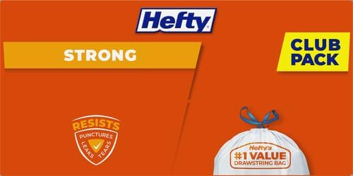 Hefty Strong White 13 Gallon Trash Bags with Drawstrings, Unscented Tall Kitchen Trash Bags, Resists Leaks, Punctures, and Tears, Durable Closure, 120 Ct. (Pack of 3)