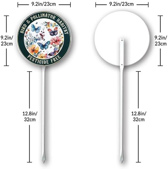 Bidesign Round (9.2X9.2) IN Bird And Pollinator Habitat Pestiside Free Yard Sign with Stake Rustproof Aluminum Butterfly Lawn Signs Stand for Home Garden Yard Decorations Outdoor
