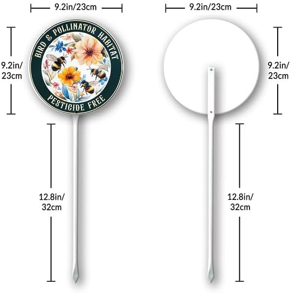 Bidesign Round (9.2X9.2) IN Bird And Pollinator Habitat Pestiside Free Yard Sign with Stake Rustproof Aluminum Bee Lawn Signs Stand for Home Garden Yard Decorations Outdoor