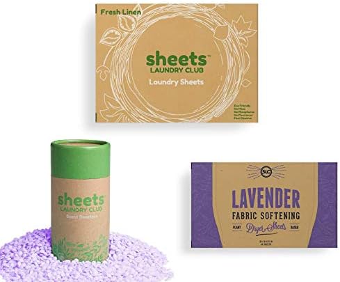 Sheets Laundry Club Bundle - 50 Pack (up to 100 loads) Fresh Linen Detergent Sheets, 40 Pack Free & Clear Dryer Sheets & 8 Oz. Sea Breeze Scent Booster - New Liquidless Technology