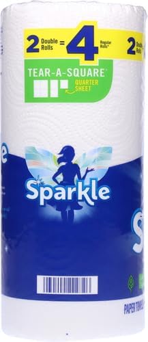 Sparkle Tear-A-Square Paper Towels, 2 Double Rolls = 4 Regular Rolls, Back-to-School Essentials, Customizable Sheets for Lunchboxes, Art Projects, Classrooms, and Home (Pack of 2)