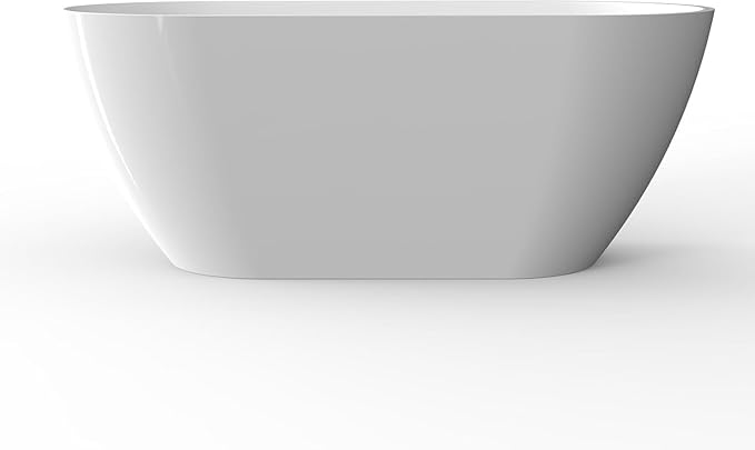 Freestanding Bathtub, Acrylic, Deep Soaking Tub with Non-Slip Base, CUPC Certified Free Standing Tub, Chrome Drain Bath Tub, Modern Tub for Bathrooms, White, 59''