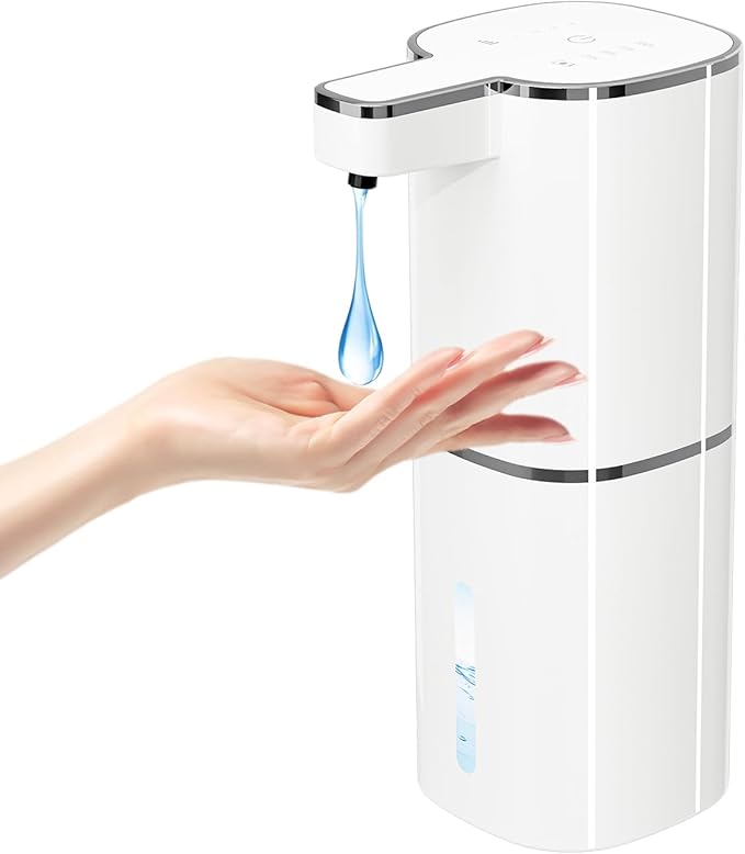 Automatic Soap Dispenser Touchless, Wall Mounted Smart Soap Dispenser, USB Rechargeable, 4 Adjustable Levels, 14.2oz / 420ml Large Capacity, for Bathroom, Kitchen, School (White, Liquid)
