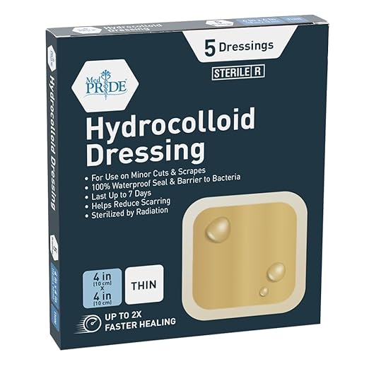 MED PRIDE Hydrocolloid Bandages 4in by 4in Adhesive Pads, Absorbent Hydrocolloid Dressings for Wounds, Burns, Ulcers, Acne, Multi-Day Use (4'' x 4'' 5 Thin)