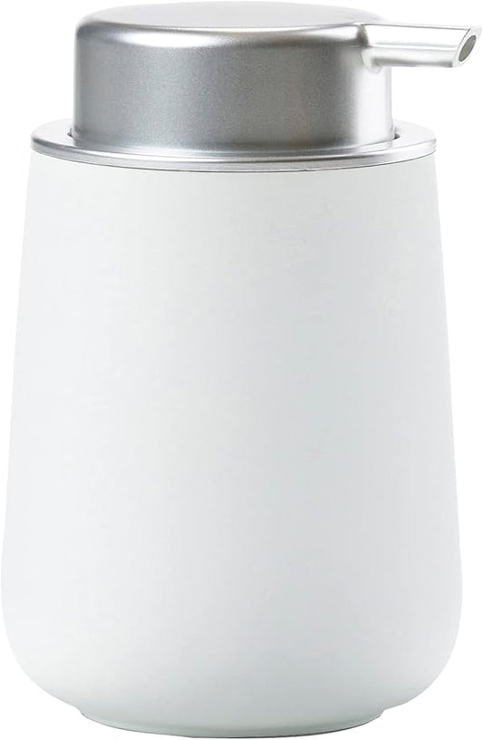 Zone Denmark Soap Dispenser in Elegant White - Ceramic Plastic Stylish and Functional Bathroom Accessory - 5.66"x4.01"x3.77" inches