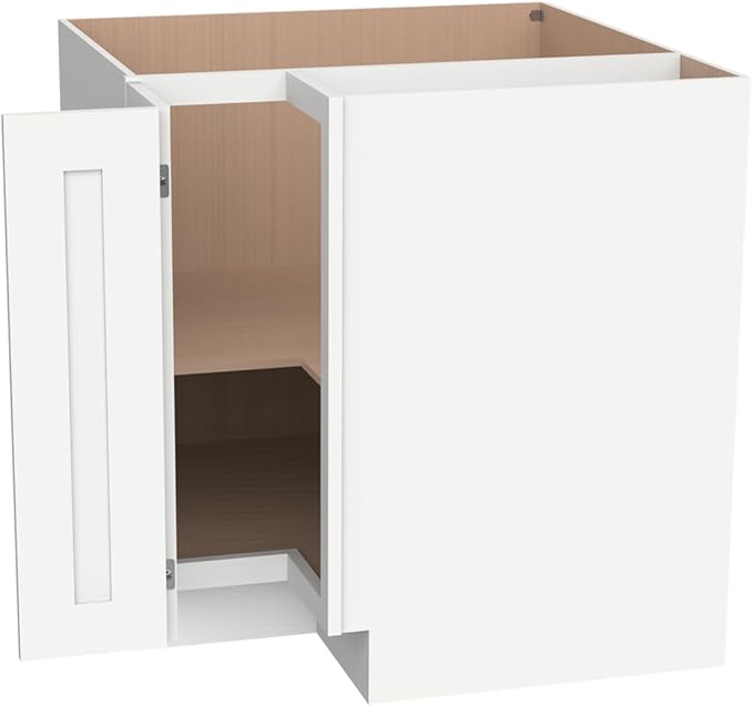 Kitchen Lazy Susan Corner Base Cabinet with Adjustable Shelf, Soft-Close Hinges, Solid Hardwood & Plywood Construction,Space-Saving RTA Storage Solution (SK-Origami White, 33" W x 24" D x 34.5" H)