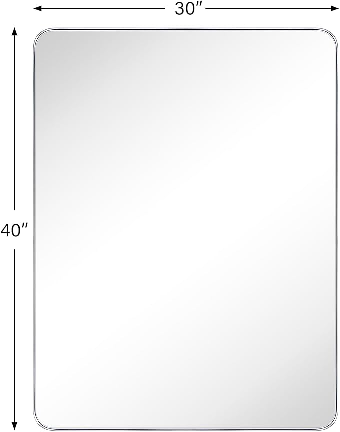 GRACTO 30 x 40'' Chrome Rectangle Bathroom Vanity Mirror for Wall Polished Silver Metal Framed Rounded Rectangular Bathroom Vanity Mirrors Vertical and Horizontal Hanging