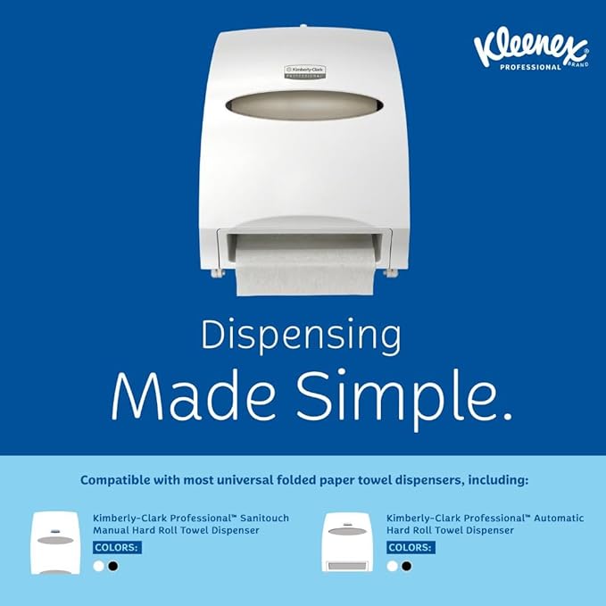 Kleenex Professional Universal Hard Roll Paper Towels, Bulk (50606), Hardwound 1.75' Core, Premium Absorbency Pockets, White (6 Rolls at 600' Each, 3,600'/Case)