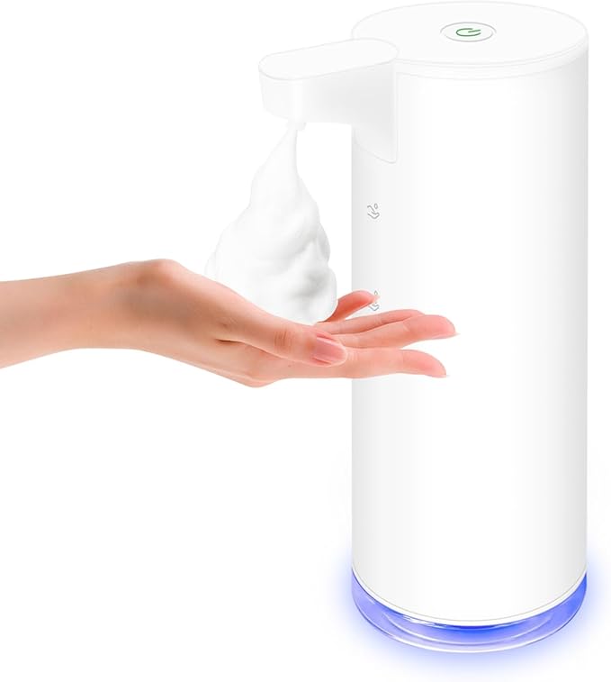 Automatic Soap Dispenser Stainless Steel with Sensor Infrared Soap Dispenser Electric IPX5 Waterproof USB-C Charging Motion Sensor for Kitchen & Bathroom (White Foam)