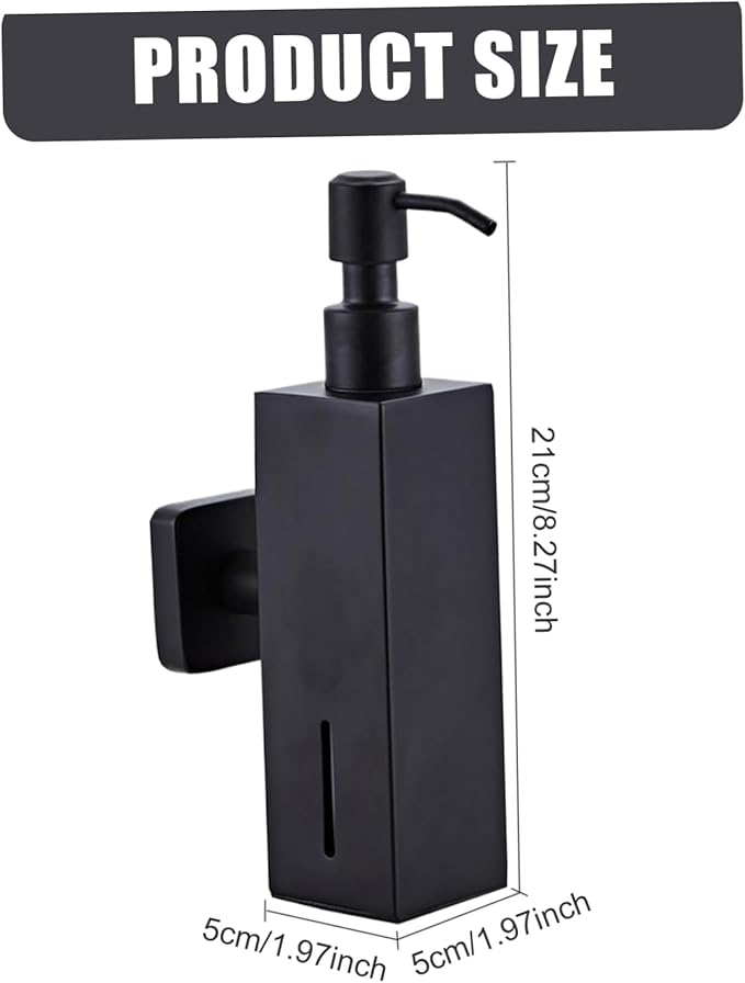 Soap Dispenser Stainless Steel Wall Mounted Soap Dispenser with Pumps Drill-Free Rustproof Shower for Kitchen and Bathroom, Black, Square, Wall Mounted
