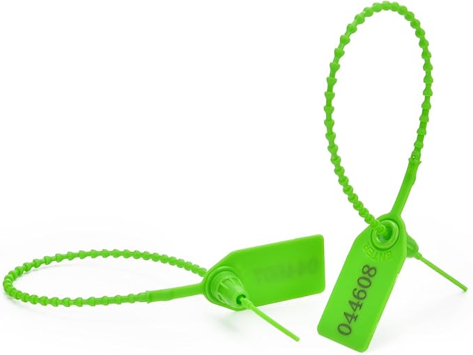 50pcs Plastic Security Tamper Seals Shipping Tags Disposable Signage Numbered Pull Tight Padlock Safety Self-Locking Seal Ties Tag, Green