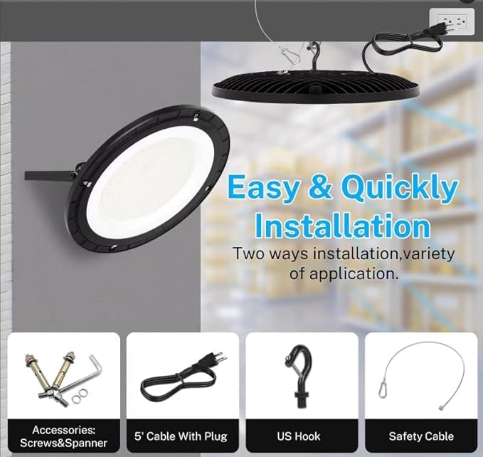 10Pack 200W LED High Bay Light Super Bright 28000 LM with US Plug 5ft Cable 100V-277V,5000K,Waterproof, LED Shop Light Fixture for Warehouse Workshop Garage Lighting Fixture, FCC Listed