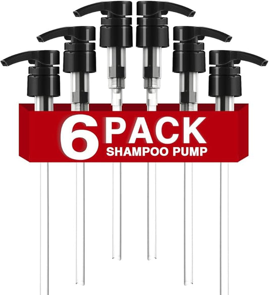 6 Pcs Black Shampoo Conditioner Pump Dispenser, Leak Proof for Body Wash, Gel, Shampoo Pumps fits 1 Liter/33.8 Oz Bottles