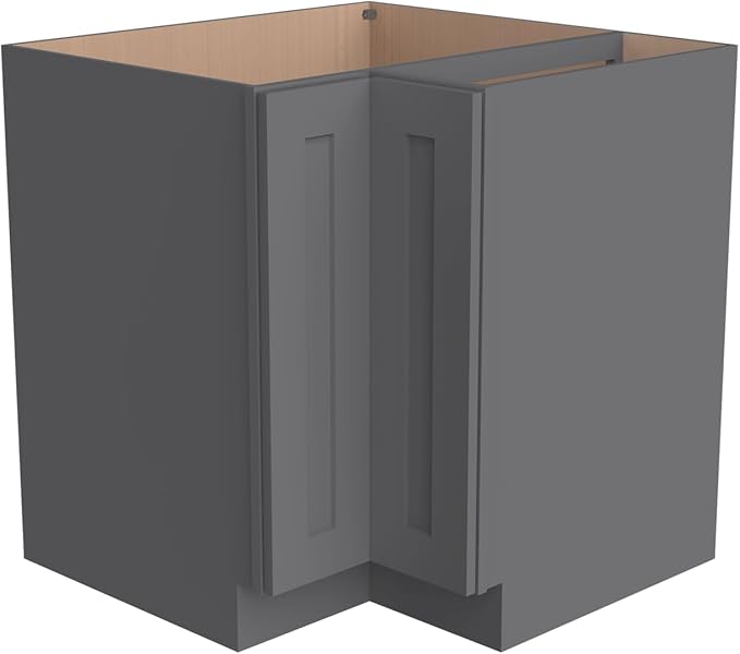 Kitchen Lazy Susan Corner Base Cabinet with Adjustable Shelf, Soft-Close Hinges, Solid Hardwood & Plywood Construction,Space-Saving RTA Storage Solution (SK-Pebble Gray, 36" W x 24" D x 34.5" H)
