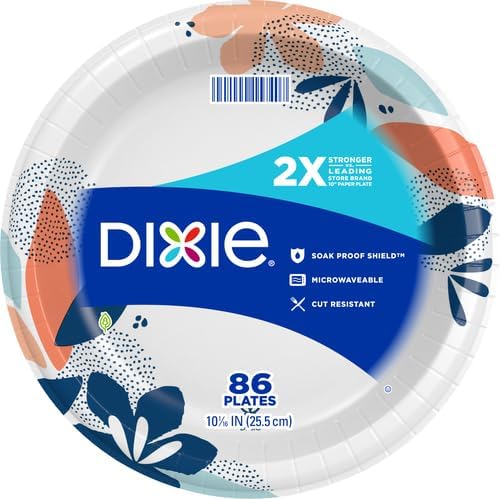 Dixie Large Paper Plates, 10 Inch, 86 Count (Pack of 2), 2X Stronger*, Microwave-Safe, Soak-Proof, Cut Resistant, Disposable Plates For Everyday Breakfast, Lunch, & Dinner Meals