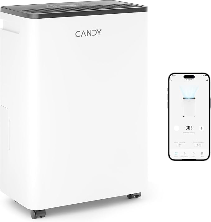 Candy 2000 Sq.Ft Dehumidifiers for Home, 34 Pints Portable Dehumidifier With Continuous/Auto/User Mode,0.66 Gal Tank,Dehumidifier for Basement,Bedroom,Bathroom,Smart Control with Drian Hose