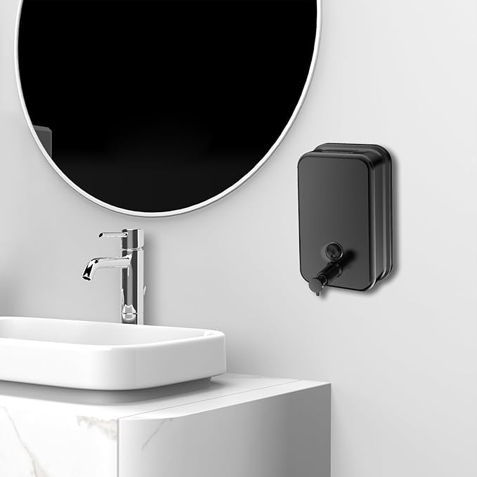 interhasa! Commercial Soap Dispenser Wall Mount 304 Stainless Steel Manual Commercial Liquid Soap Dispenser for Bathroom Matte Black Vertical Style
