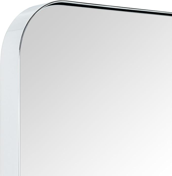 GRACTO 30 x 40'' Polished Nickel Rectangle Bathroom Vanity Mirror for Wall Polished Silver Metal Framed Rounded Rectangular Bathroom Vanity Mirrors, Vertical and Horizontal Hanging…
