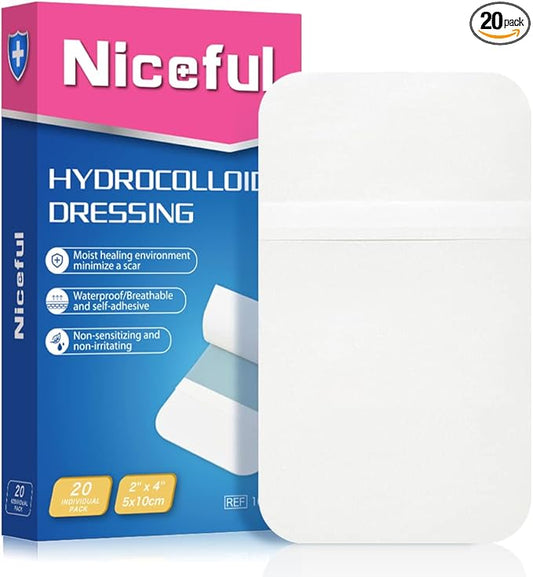 20 Count Hydrocolloid Bandages 2 x 4 in, Large Wound Dressing Healing Bandages for Wounds, Waterproof Bandage Large