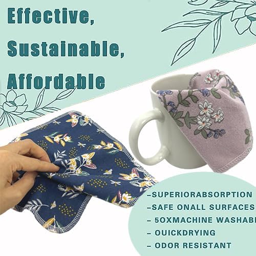 Reusable Paper Towel Rolls 20 Pack,Washable Napkin Cloth Value Set of 4 Colors 20 Pack of Paperless Towel-100% Cotton, Super Soft, Absorbent Made to Last (Floral)