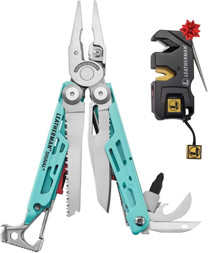 LEATHERMAN, Signal, 19-in-1 Multi-tool for Outdoors, Camping, Hiking, Fishing, Survival, Durable & Lightweight EDC, Made in the USA, Aqua/Silver