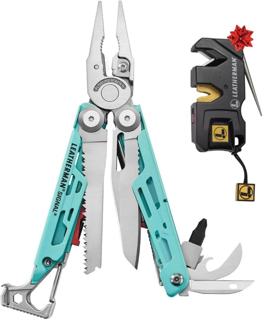 LEATHERMAN, Signal, 19-in-1 Multi-tool for Outdoors, Camping, Hiking, Fishing, Survival, Durable & Lightweight EDC, Made in the USA, Aqua/Silver