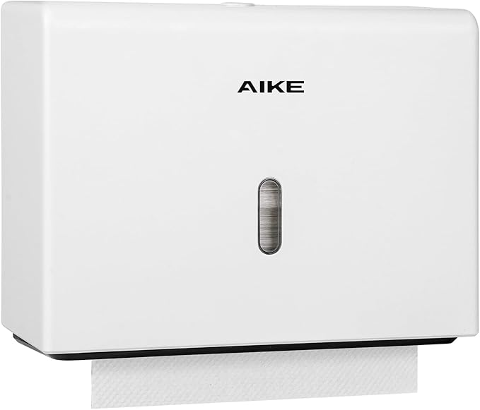 AIKE 200 Sheets Wall Mount Paper Towel Dispenser with Clear Window.Fit Multifold Paper Folded Size 10"x3.1" or Smaller,White Finish