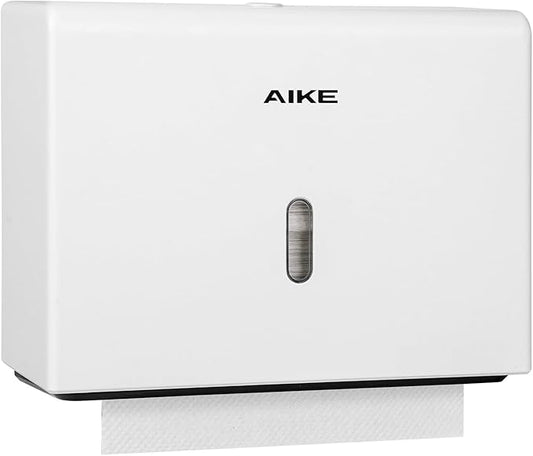 AIKE 200 Sheets Wall Mount Paper Towel Dispenser with Clear Window.Fit Multifold Paper Folded Size 10"x3.1" or Smaller,White Finish