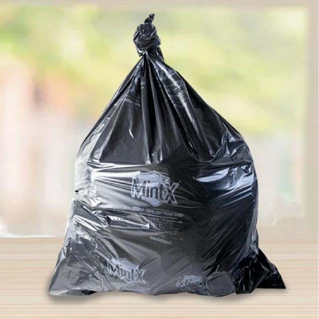 Mint-X Rodent Repellent Trash Bags, 1.3 Mil, Flat Seal, 47" Height x 43" Length, Black (Pack of 100)