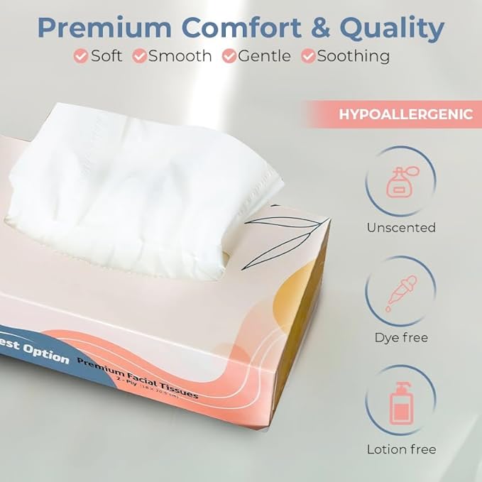 Soft 2-Ply Facial Tissue, White, 230-Count Box | Professional, Gentle and Durable | Great for Bathroom, Office, Business, School (2,760 Tissues, Bulk Pack of 12-Boxes)
