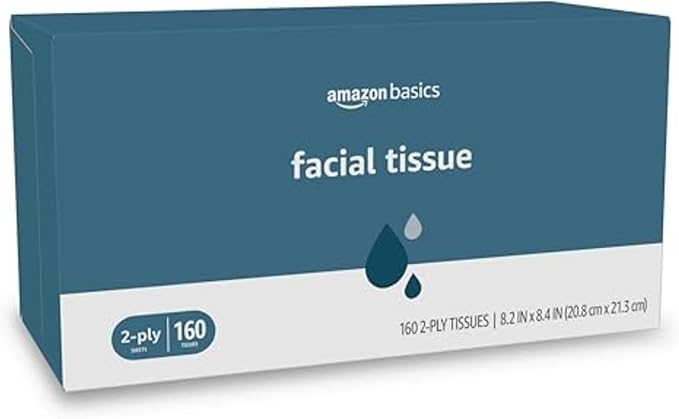 Amazon Basics Facial Tissue, 2-Ply, 1920 Count (12 Packs of 160), (Packaging may vary)