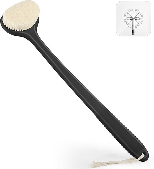 VANZAVANZU Back Scrubber for Shower, Bath Brush with 17-Inch Long Anti-Slip Handle, Wet and Dry Brushing Body Brush for Body Cleansing, Back Brush for Men and Women (Jet Black)