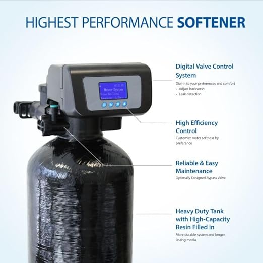 APEC SOFTENER-HE-30-FG Water Softener, Treats Whole House 1-3 bathrooms, 30K Grains, Luxurious Spa Quality Soft Water, Highly Efficient Digital Control Microprocessor