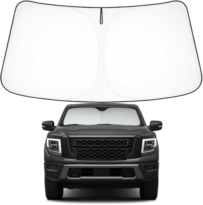 Proadsy 2025 Upgrade Windshield Sun Shade Custom Fit Nissan Titan 2020-2024 2025 4-Layer Foldable Front Sunshade Protector Sun Visor Blocks UV Rays Keep Car Cooler