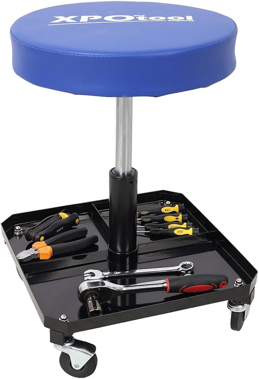Rolling Garage Stool, 250 LBS Rolling Pneumatic Creeper Garage with Tool Tray Storage and Adjustable Mechanic Stool, for Garage, Shop, Auto Repair