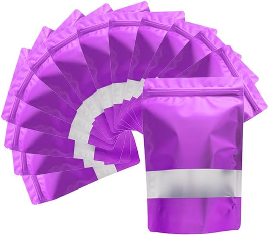 4CP 100 Pcs Purple Zipper Smell Proof Bags with Window, 6.3x9.5 Inch Stand Up Foil Pouches for Food Selfsealing Storage, Reusable Bag for Packaging Small Business, Cookies, Nunt, Candy