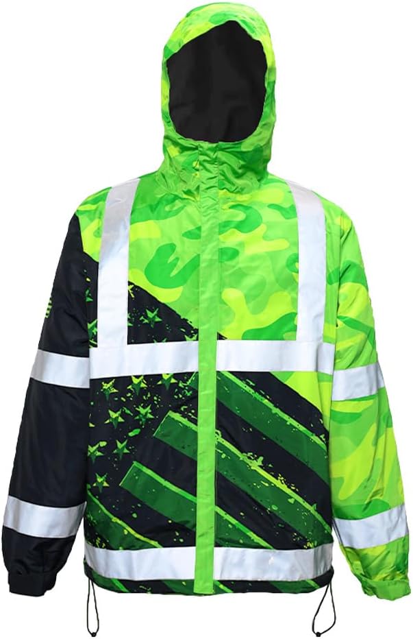 Color US Flag High Visibility Hoodie for Men Women Reflective Tapes Safety Workwear for Worker Runner Patriotic