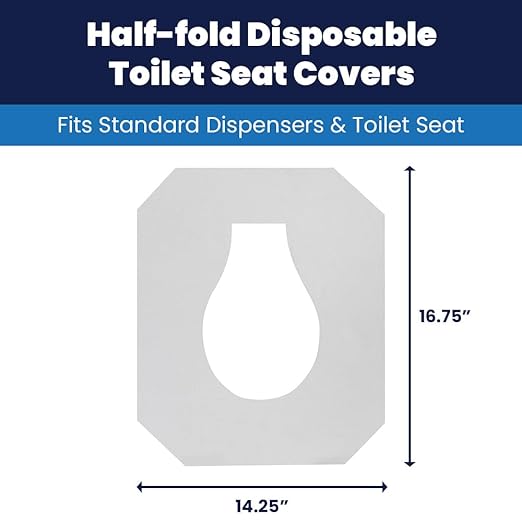 Hospeco Flushable Toilet Seat Covers - 1000 Pcs, 4 Packs of 250 - Disposable Paper Discreet Seats for Commercial Wall Dispenser, 16.75 x 14.25 Half-Fold, White