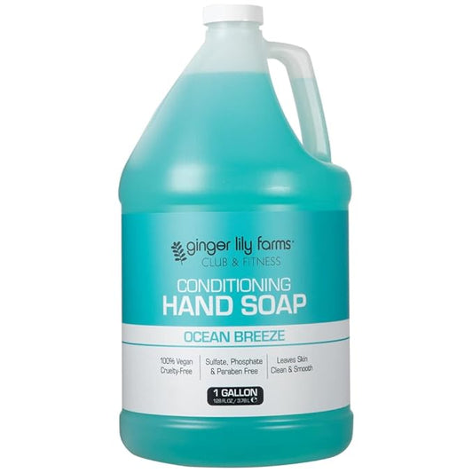 Ginger Lily Farms Club & Fitness Conditioning Liquid Hand Soap Refill, 100% Vegan & Cruelty-Free, Ocean Breeze Scent, 1 Gallon (128 fl oz)