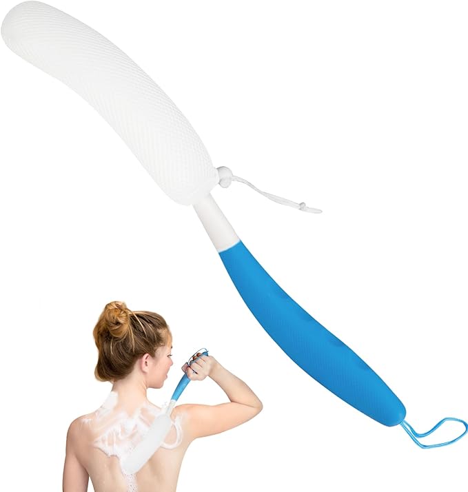 Long Handled Shower Brush, Non-Slip Long Handle Bath Brush, Back Body Brush Gentle Exfoliating and Lather Well Deep Cleansing Long-Lasting for Body