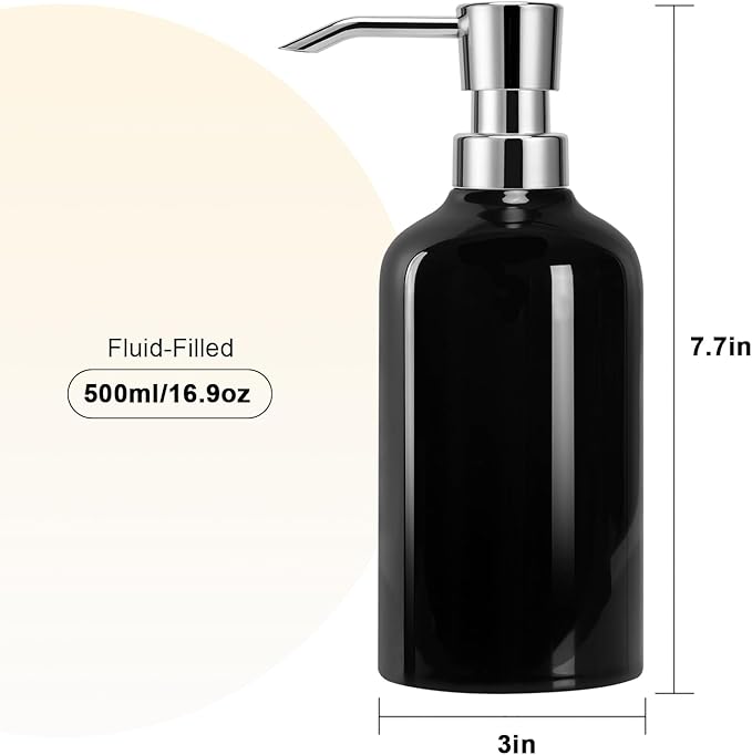 Ceramic Black Soap Dispenser Bathroom, 16.9oz Hand Soap Dispenser for Kitchen, Hotel