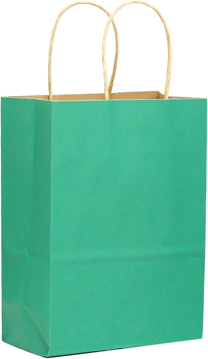 qiqee 32-Packs Mint Green Paper Gift Bags with Handles Bulk 8.26"×6"×3.15" Small Size Gift Bags Multiple Uses