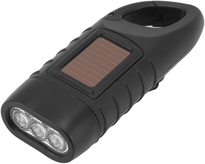 Hand Crank Solar Flashlight, Rechargeable Survival Light for Outdoor Camping, Hiking, Emergency, Plastic 4.9x1.8in