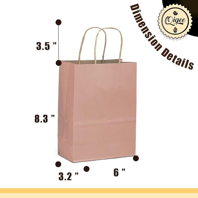 qiqee 32-Packs Fresh Pink Paper Gift Bags with Handles Bulk 8.26"×6"×3.15" Small Size Gift Bags Multiple Uses