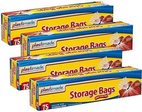 Disposable Plastic Storage Bags With Original Twist Tie, 1 Gallon Size, 300 Bags, Great Thanksgiving For Home, Office, Vacation, Traveling, Sandwich, Fruits, Cake, Cookies, Or Any Snack